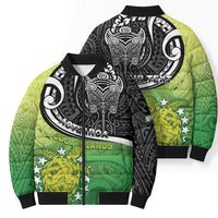 Custom New Zealand Cook Islands Bomber Puffer Jacket Maori Tiki With Circle Stars Turtle - Polynesian Pride