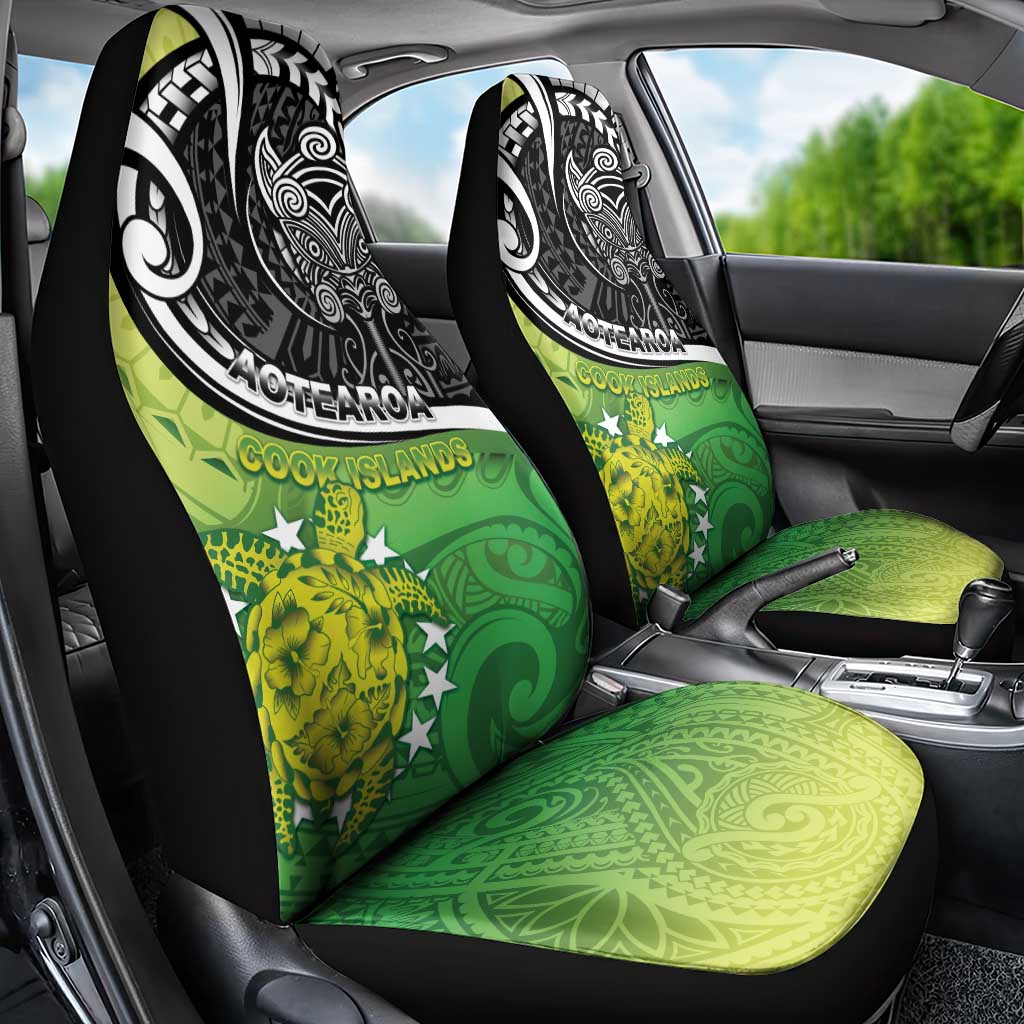 New Zealand Cook Islands Car Seat Cover Maori Tiki With Circle Stars Turtle - Polynesian Pride