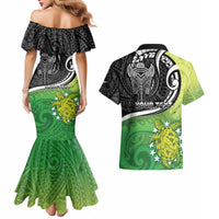 Custom New Zealand Cook Islands Couples Matching Mermaid Dress and Hawaiian Shirt Maori Tiki With Circle Stars Turtle - Polynesian Pride