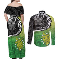 Custom New Zealand Cook Islands Couples Matching Off Shoulder Maxi Dress and Long Sleeve Button Shirt Maori Tiki With Circle Stars Turtle - Polynesian Pride