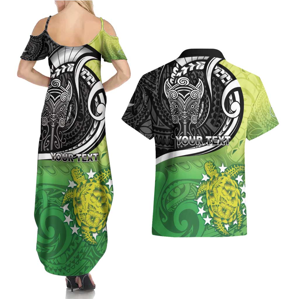 Custom New Zealand Cook Islands Couples Matching Summer Maxi Dress and Hawaiian Shirt Maori Tiki With Circle Stars Turtle - Polynesian Pride