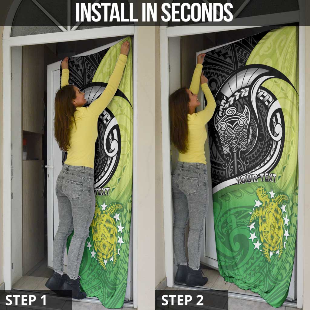 Personalised New Zealand Cook Islands Door Cover Maori Tiki With Circle Stars Turtle LT05 - Polynesian Pride