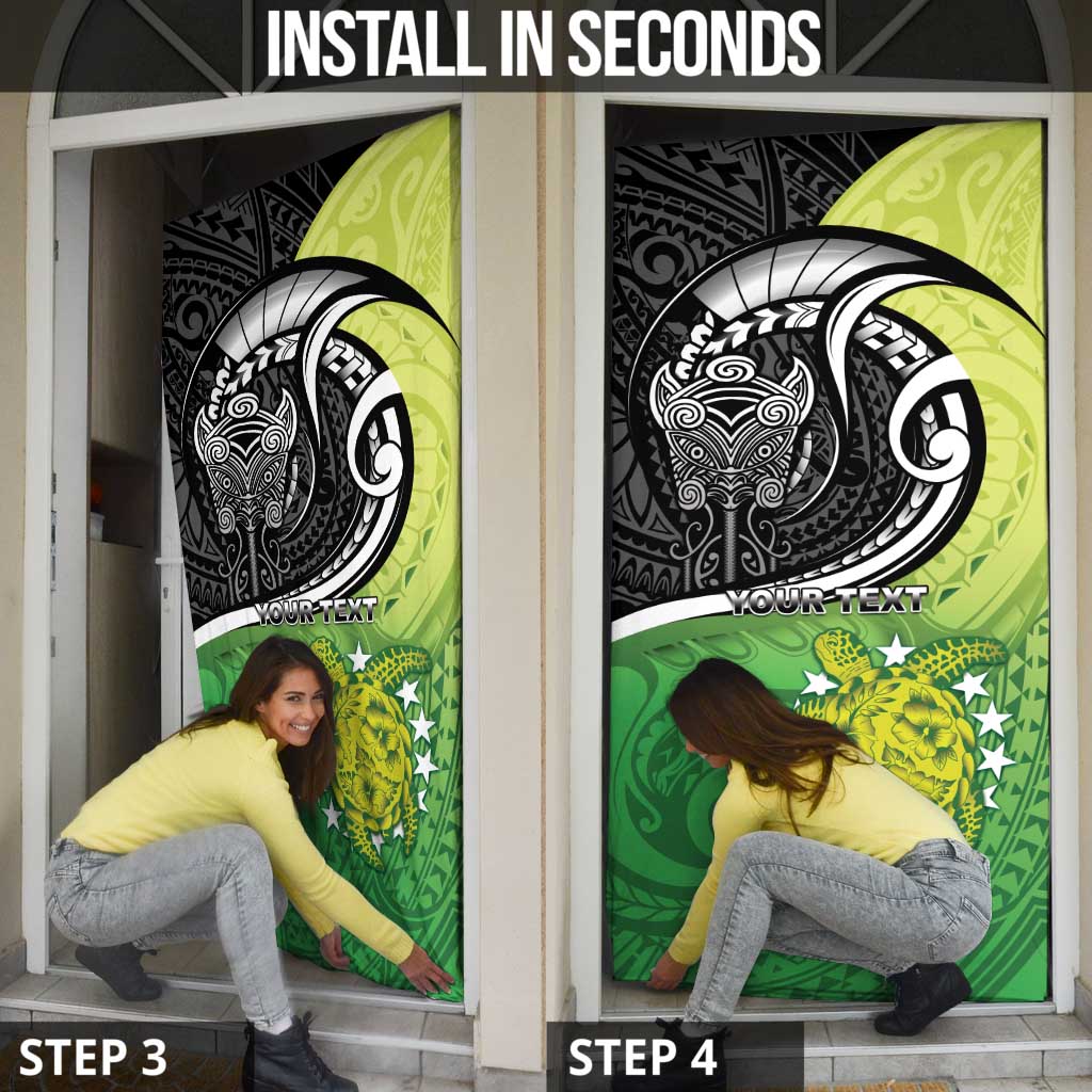 Personalised New Zealand Cook Islands Door Cover Maori Tiki With Circle Stars Turtle LT05 - Polynesian Pride
