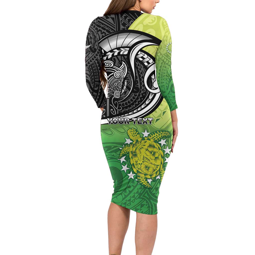 Custom New Zealand Cook Islands Family Matching Long Sleeve Bodycon Dress and Hawaiian Shirt Maori Tiki With Circle Stars Turtle - Polynesian Pride