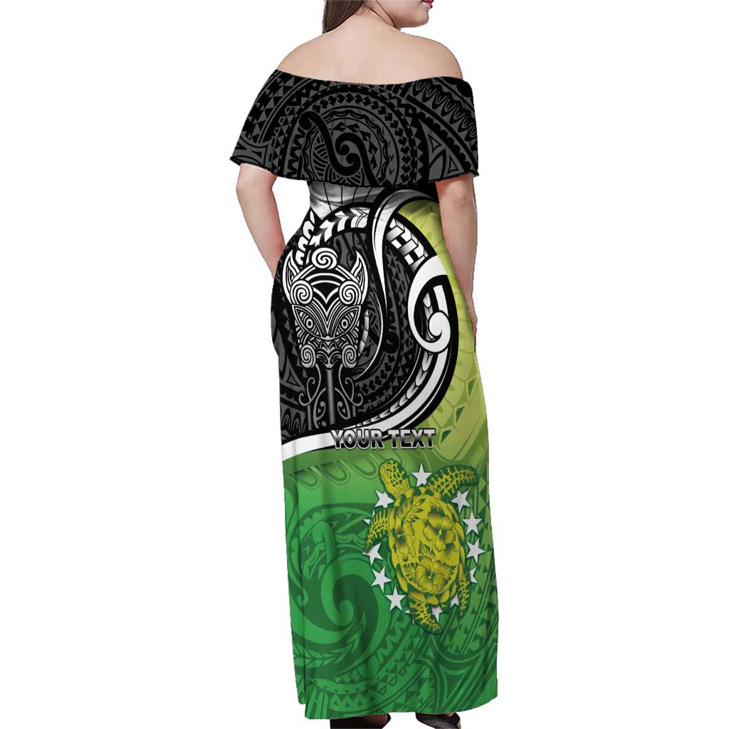 Custom New Zealand Cook Islands Family Matching Off Shoulder Maxi Dress and Hawaiian Shirt Maori Tiki With Circle Stars Turtle - Polynesian Pride