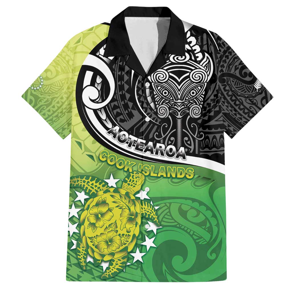 Custom New Zealand Cook Islands Family Matching Off Shoulder Short Dress and Hawaiian Shirt Maori Tiki With Circle Stars Turtle - Polynesian Pride