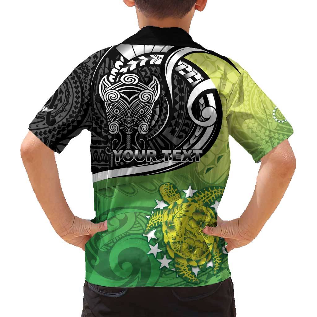 Custom New Zealand Cook Islands Family Matching Puletasi and Hawaiian Shirt Maori Tiki With Circle Stars Turtle - Polynesian Pride