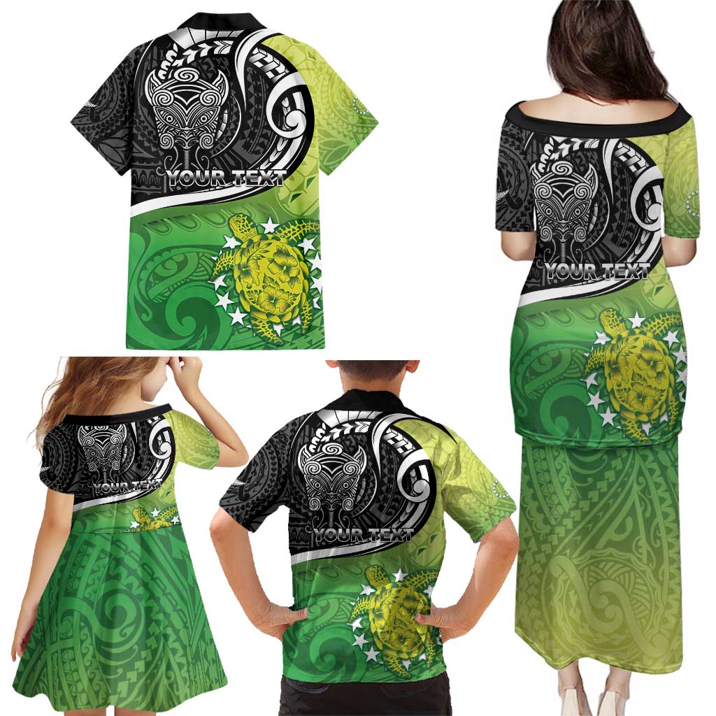 Custom New Zealand Cook Islands Family Matching Puletasi and Hawaiian Shirt Maori Tiki With Circle Stars Turtle - Polynesian Pride