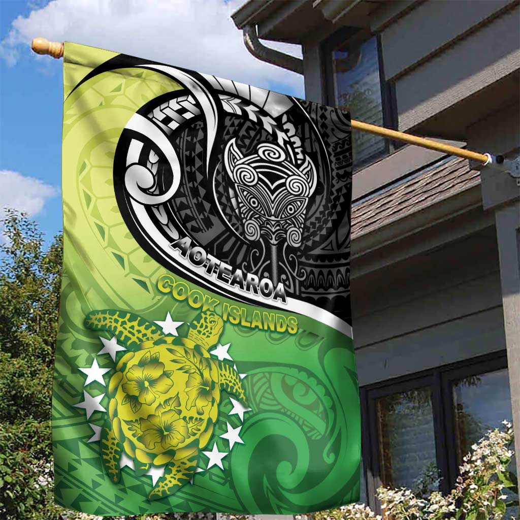 New Zealand Cook Islands Garden Flag Maori Tiki With Circle Stars Turtle - Polynesian Pride