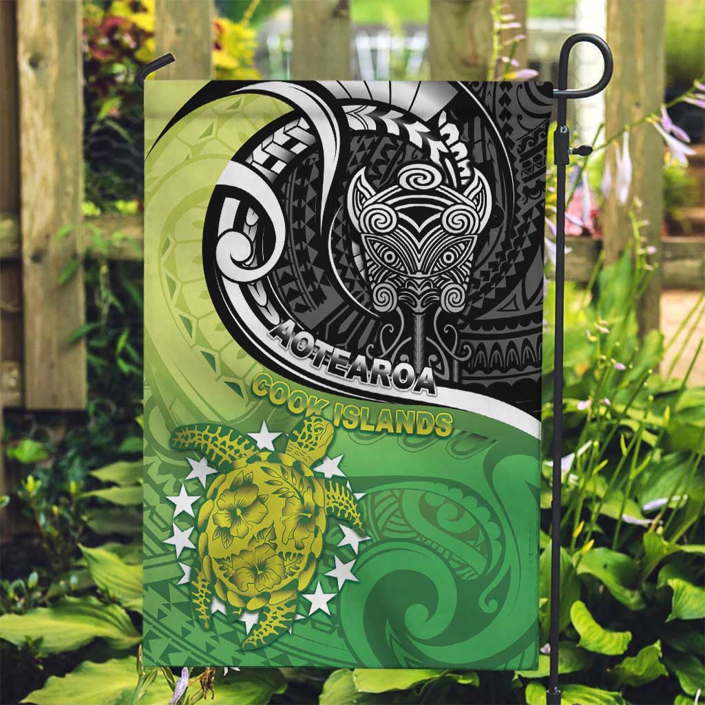 New Zealand Cook Islands Garden Flag Maori Tiki With Circle Stars Turtle - Polynesian Pride