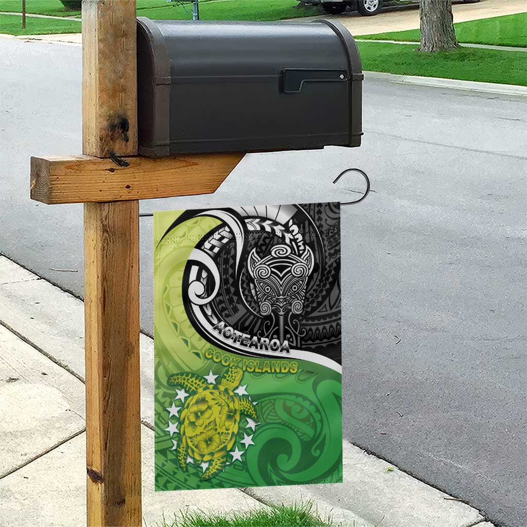 New Zealand Cook Islands Garden Flag Maori Tiki With Circle Stars Turtle - Polynesian Pride