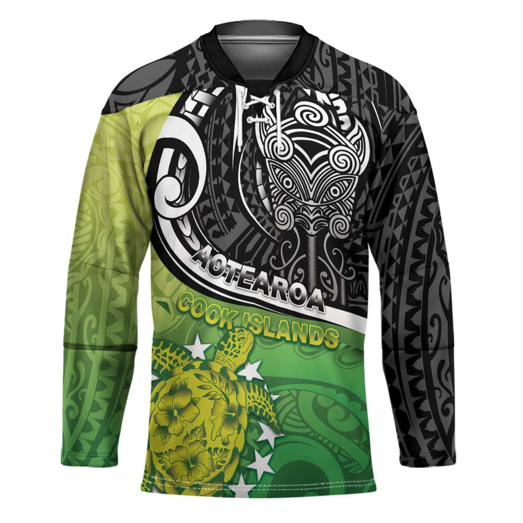Custom New Zealand Cook Islands Hockey Jersey Maori Tiki With Circle Stars Turtle - Polynesian Pride