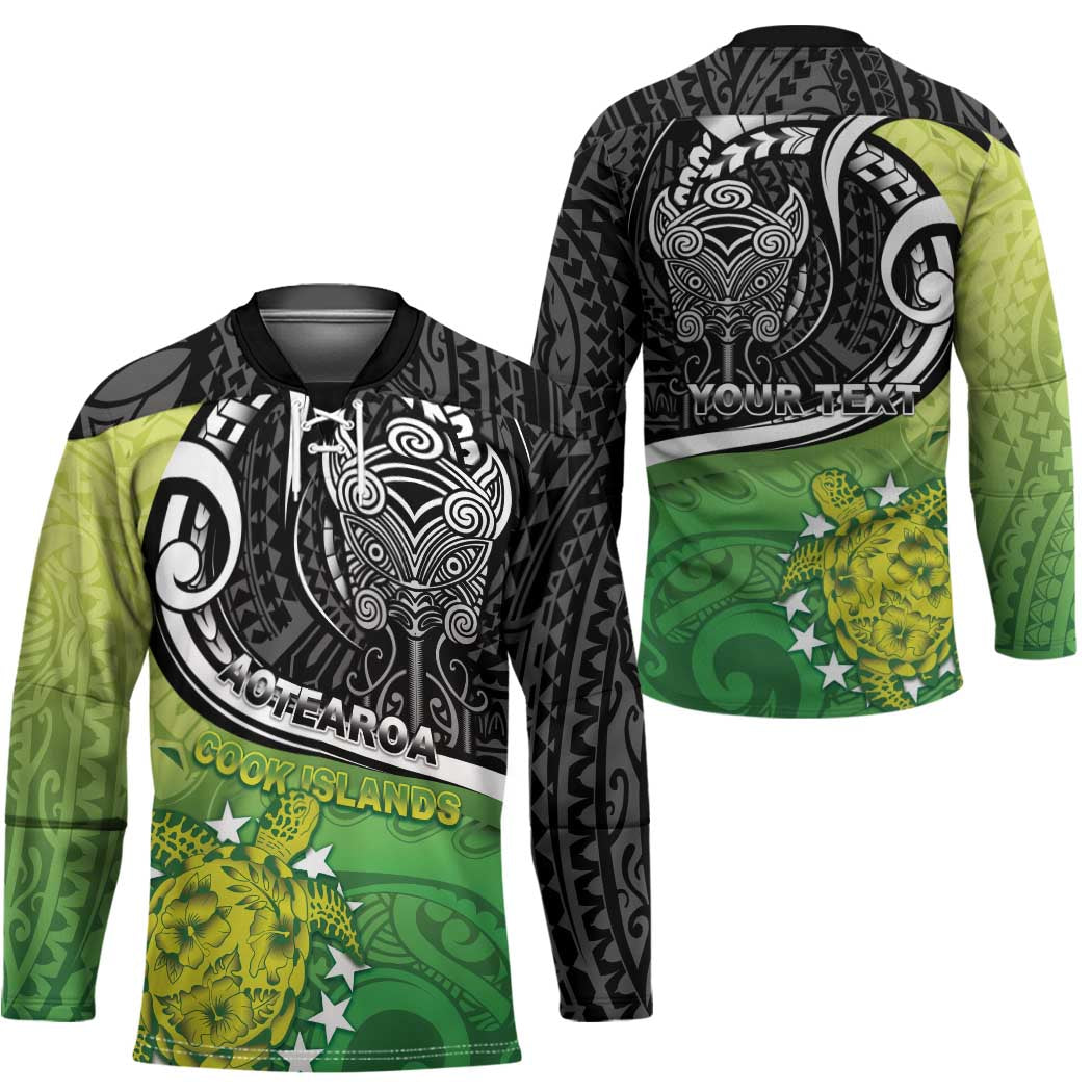 Custom New Zealand Cook Islands Hockey Jersey Maori Tiki With Circle Stars Turtle - Polynesian Pride