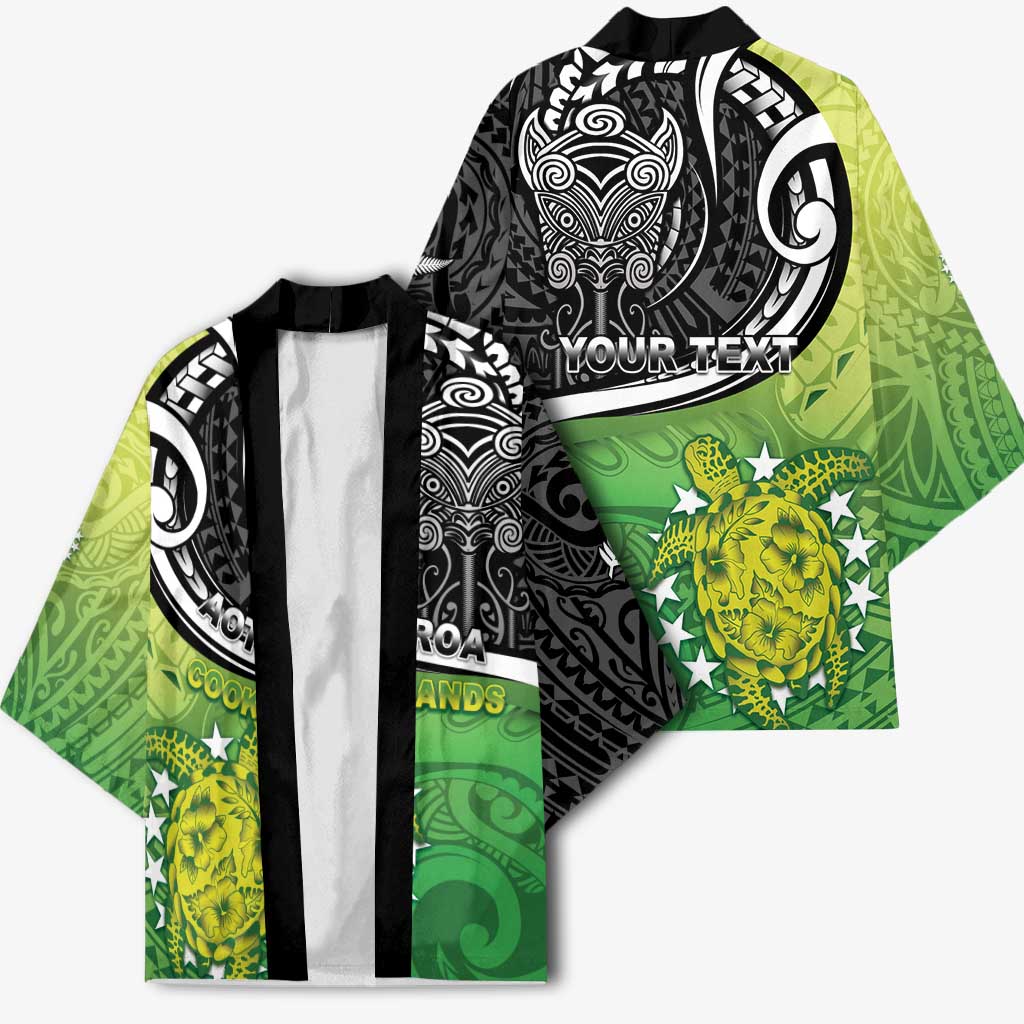 Custom New Zealand Cook Islands Kimono Maori Tiki With Circle Stars Turtle - Polynesian Pride