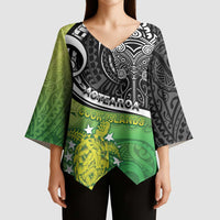 Custom New Zealand Cook Islands Kimono Sleeve Blouse Maori Tiki With Circle Stars Turtle - Polynesian Pride