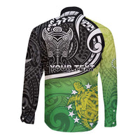 Custom New Zealand Cook Islands Long Sleeve Button Shirt Maori Tiki With Circle Stars Turtle - Polynesian Pride