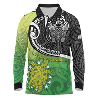 Custom New Zealand Cook Islands Long Sleeve Polo Shirt Maori Tiki With Circle Stars Turtle - Polynesian Pride