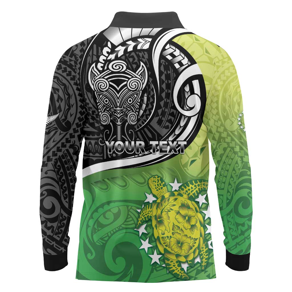 Custom New Zealand Cook Islands Long Sleeve Polo Shirt Maori Tiki With Circle Stars Turtle - Polynesian Pride