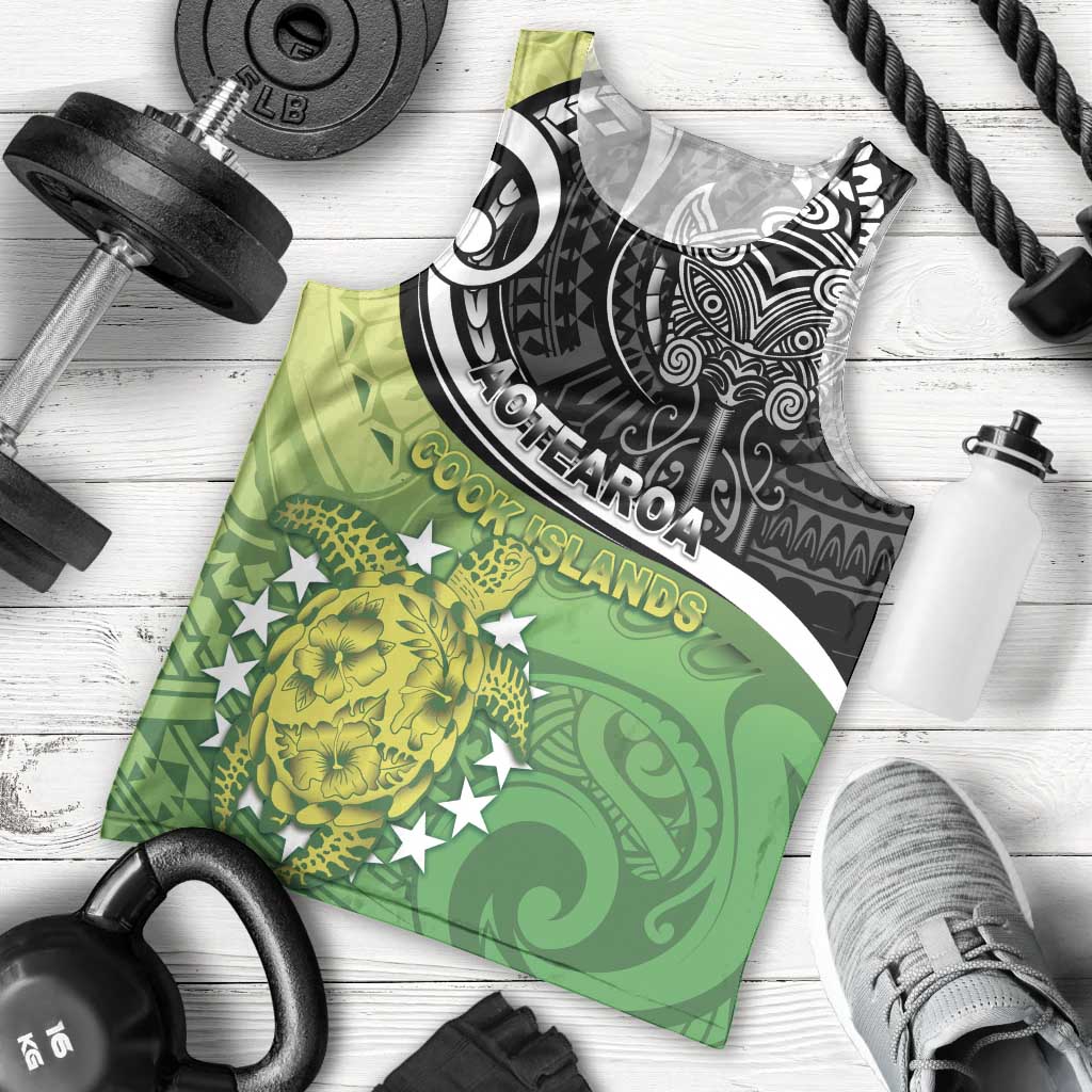 Custom New Zealand Cook Islands Men Tank Top Maori Tiki With Circle Stars Turtle - Polynesian Pride