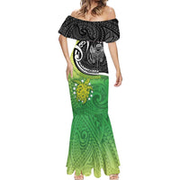 Custom New Zealand Cook Islands Mermaid Dress Maori Tiki With Circle Stars Turtle - Polynesian Pride