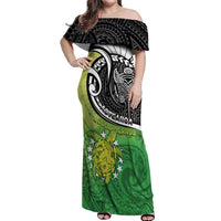 Custom New Zealand Cook Islands Off Shoulder Maxi Dress Maori Tiki With Circle Stars Turtle - Polynesian Pride