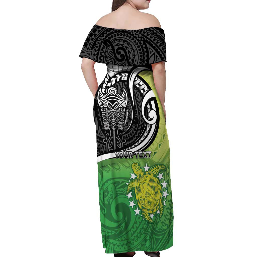 Custom New Zealand Cook Islands Off Shoulder Maxi Dress Maori Tiki With Circle Stars Turtle - Polynesian Pride