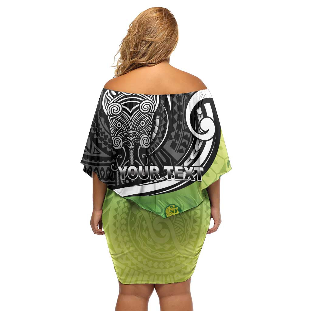 Custom New Zealand Cook Islands Off Shoulder Short Dress Maori Tiki With Circle Stars Turtle - Polynesian Pride