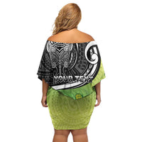 Custom New Zealand Cook Islands Off Shoulder Short Dress Maori Tiki With Circle Stars Turtle - Polynesian Pride