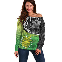 Custom New Zealand Cook Islands Off Shoulder Sweater Maori Tiki With Circle Stars Turtle - Polynesian Pride