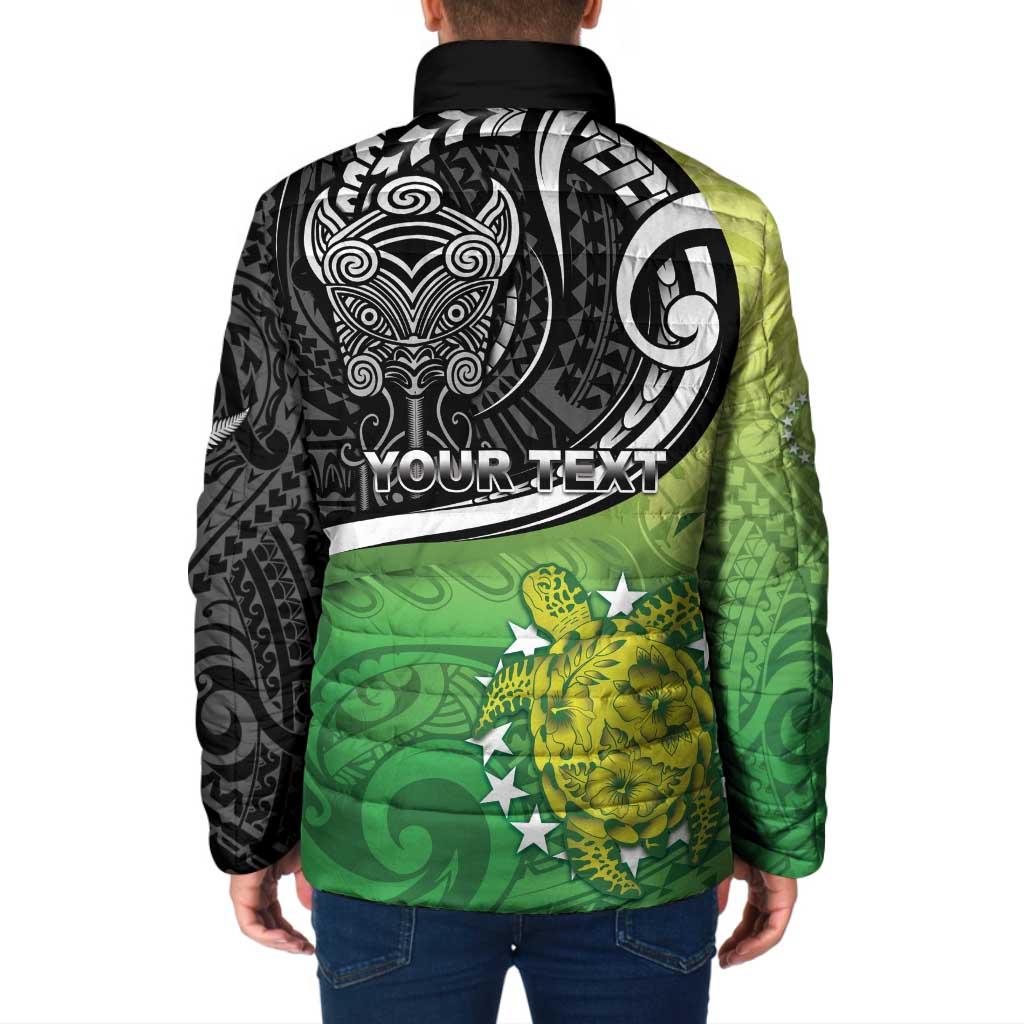 Custom New Zealand Cook Islands Padded Jacket Maori Tiki With Circle Stars Turtle - Polynesian Pride