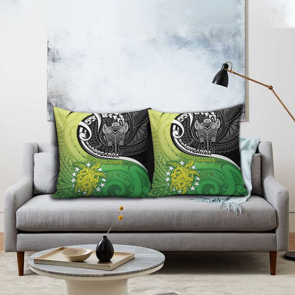 New Zealand Cook Islands Pillow Cover Maori Tiki With Circle Stars Turtle - Polynesian Pride