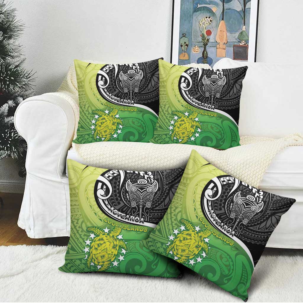 New Zealand Cook Islands Pillow Cover Maori Tiki With Circle Stars Turtle - Polynesian Pride