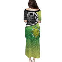 Personalised New Zealand Cook Islands Puletasi Maori Tiki With Circle Stars Turtle LT05 - Polynesian Pride