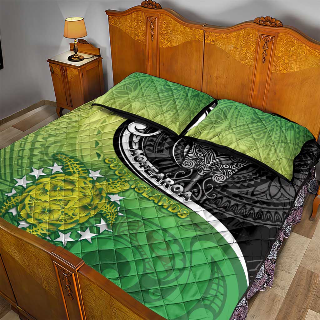 New Zealand Cook Islands Quilt Bed Set Maori Tiki With Circle Stars Turtle - Polynesian Pride