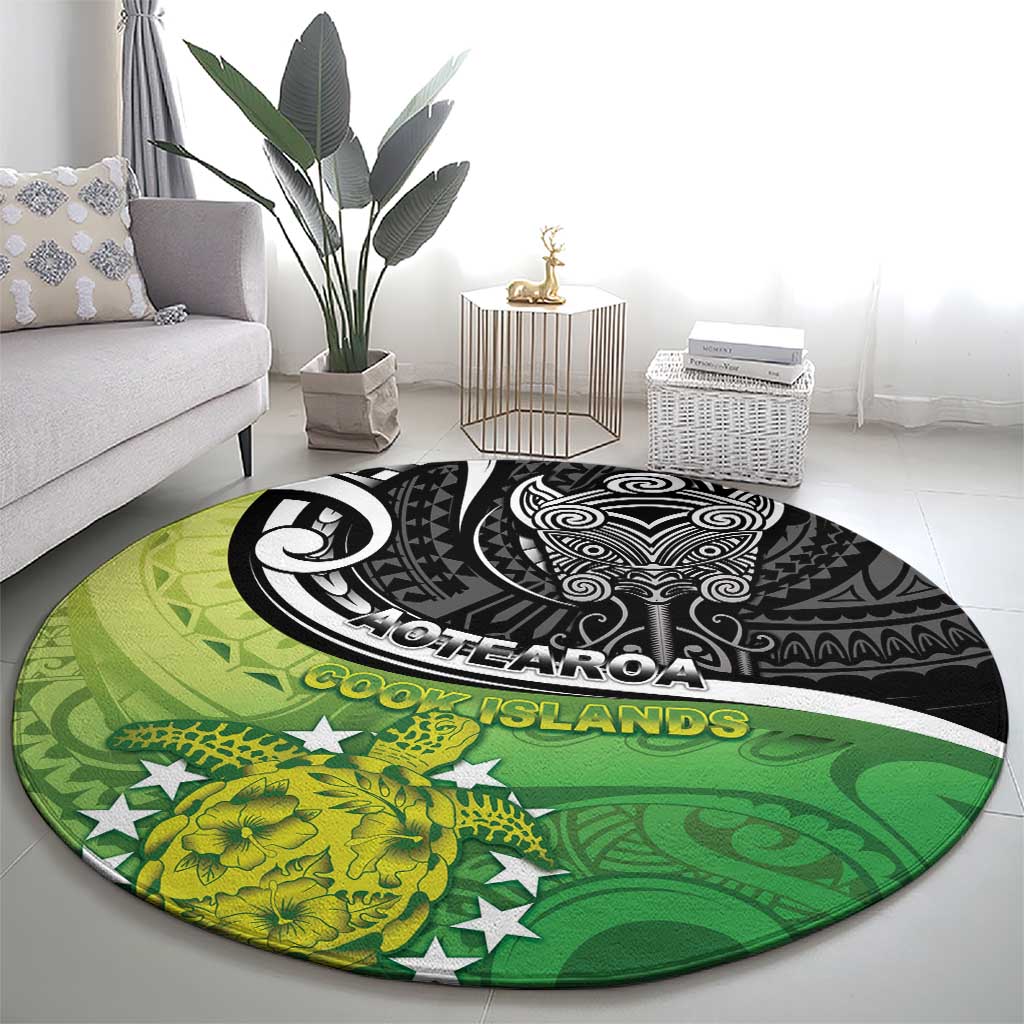 New Zealand Cook Islands Round Carpet Maori Tiki With Circle Stars Turtle - Polynesian Pride