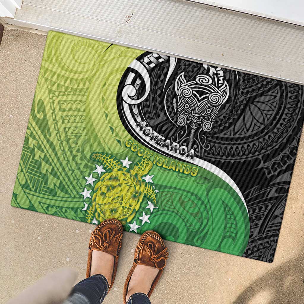 New Zealand Cook Islands Rubber Doormat Maori Tiki With Circle Stars Turtle - Polynesian Pride