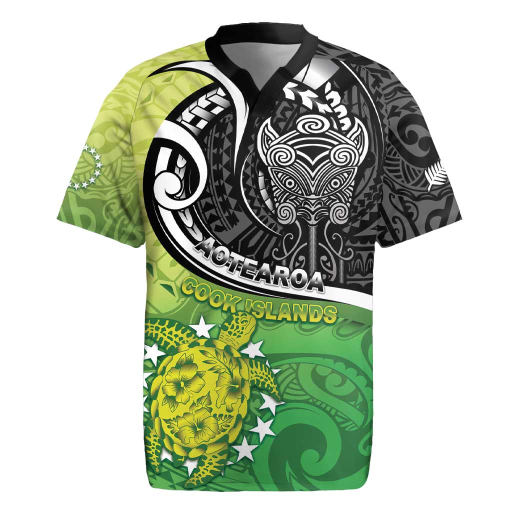 Custom New Zealand Cook Islands Rugby Jersey Maori Tiki With Circle Stars Turtle - Polynesian Pride