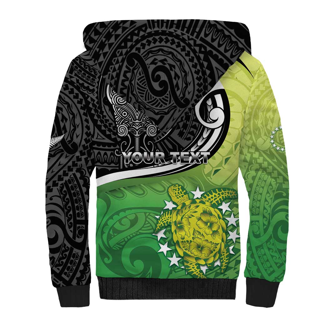 Custom New Zealand Cook Islands Sherpa Hoodie Maori Tiki With Circle Stars Turtle - Polynesian Pride
