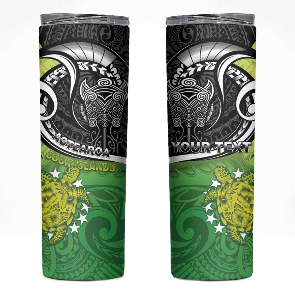 Custom New Zealand Cook Islands Skinny Tumbler Maori Tiki With Circle Stars Turtle - Polynesian Pride