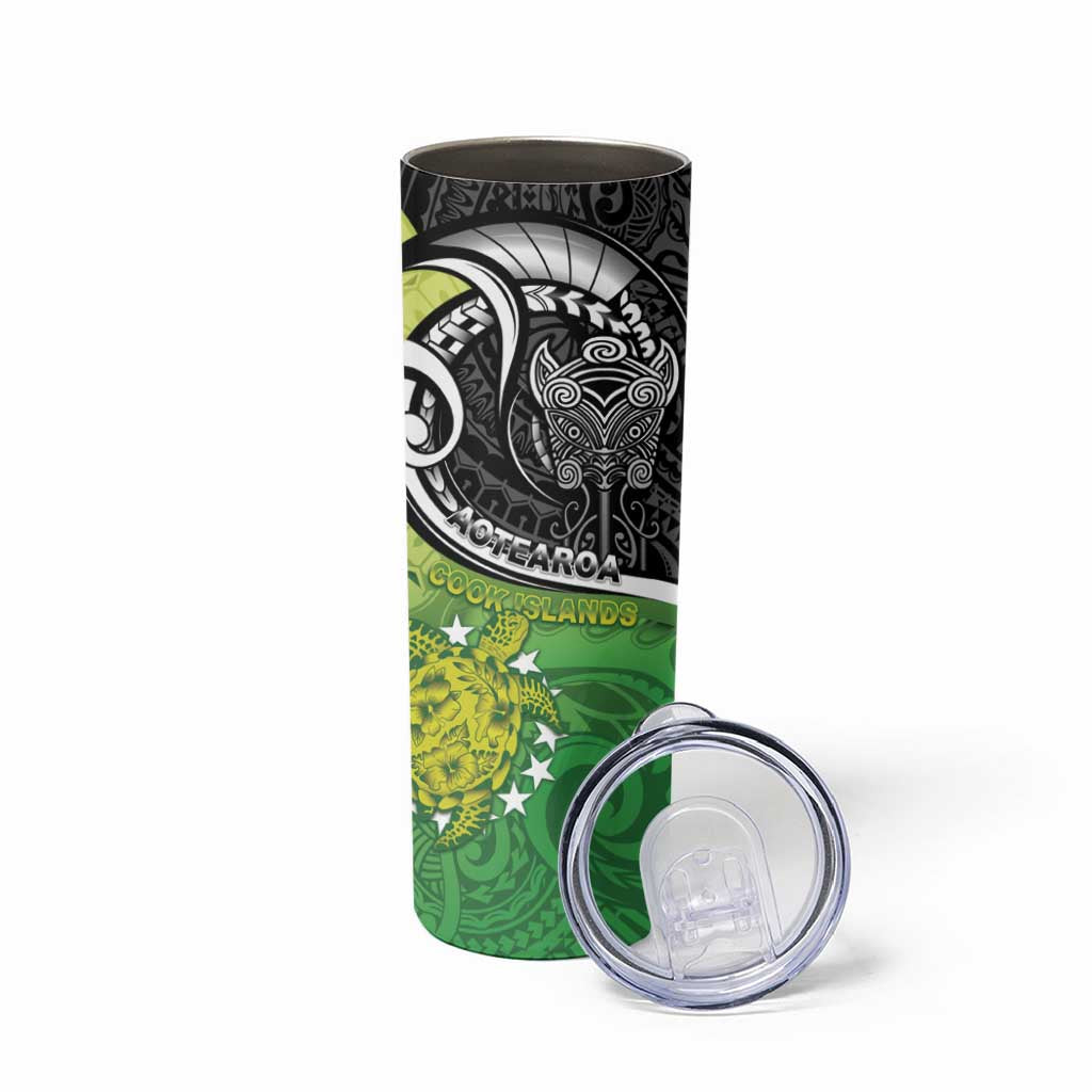 Custom New Zealand Cook Islands Skinny Tumbler Maori Tiki With Circle Stars Turtle - Polynesian Pride