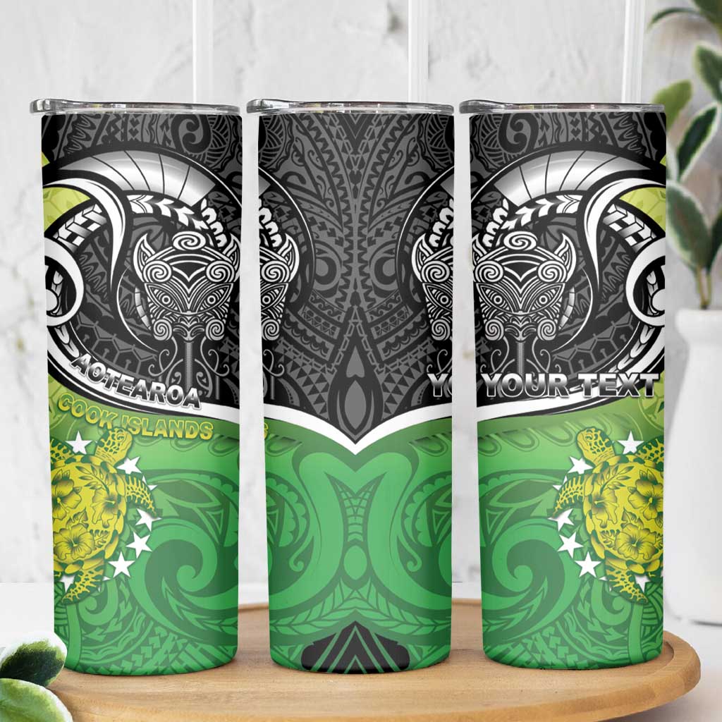 Custom New Zealand Cook Islands Skinny Tumbler Maori Tiki With Circle Stars Turtle - Polynesian Pride