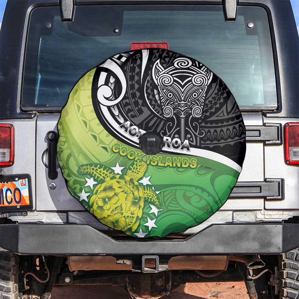 New Zealand Cook Islands Spare Tire Cover Maori Tiki With Circle Stars Turtle - Polynesian Pride