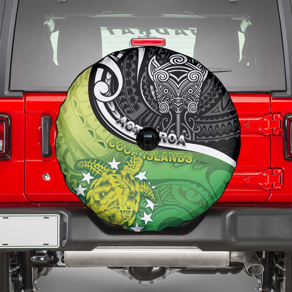 New Zealand Cook Islands Spare Tire Cover Maori Tiki With Circle Stars Turtle - Polynesian Pride