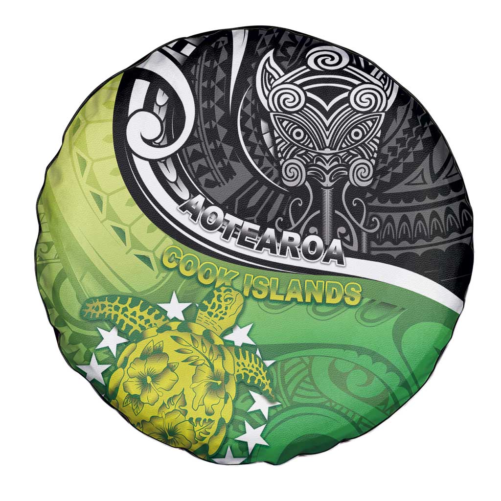 New Zealand Cook Islands Spare Tire Cover Maori Tiki With Circle Stars Turtle - Polynesian Pride