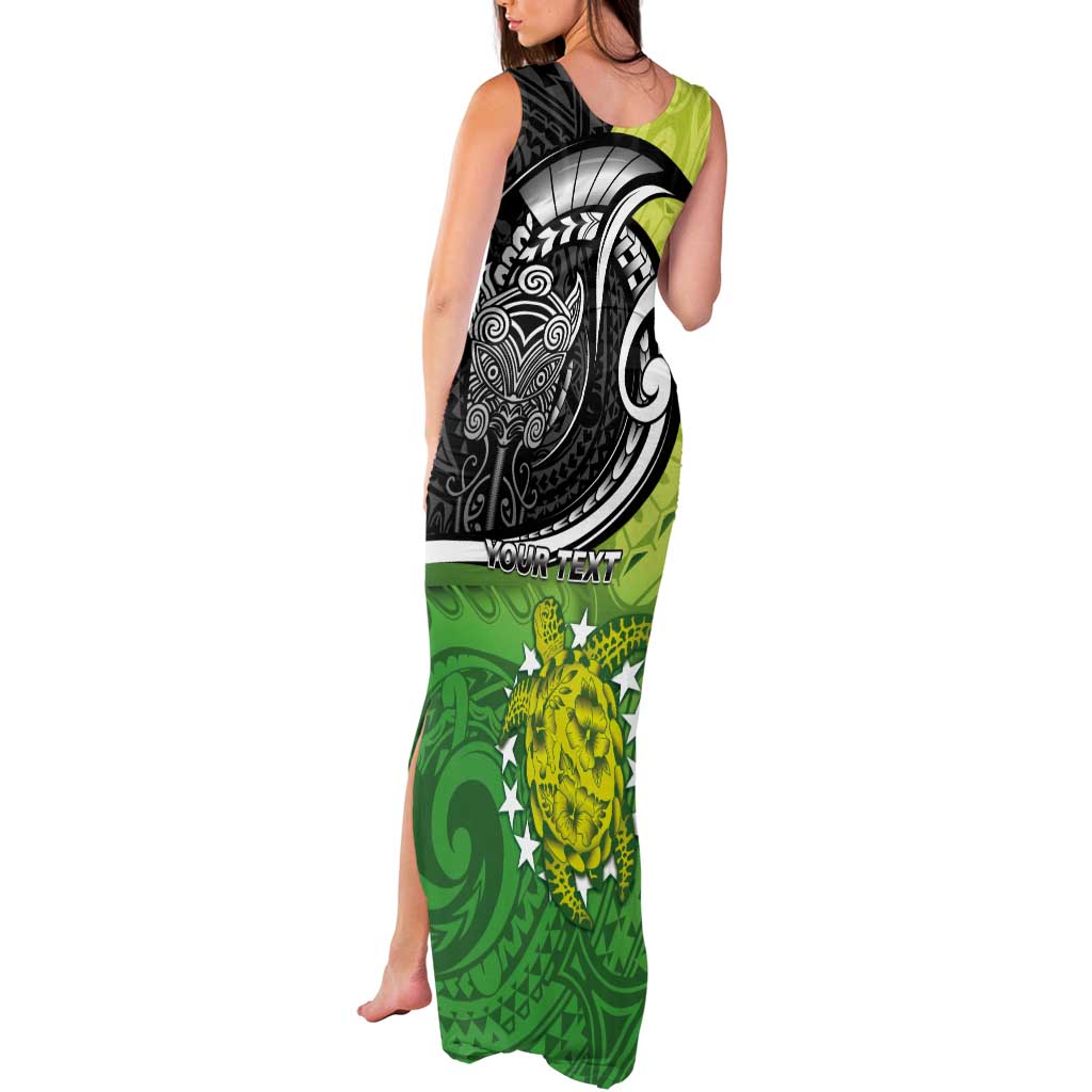 Custom New Zealand Cook Islands Tank Maxi Dress Maori Tiki With Circle Stars Turtle - Polynesian Pride