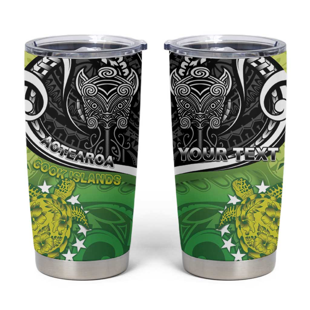 Custom New Zealand Cook Islands Tumbler Cup Maori Tiki With Circle Stars Turtle - Polynesian Pride