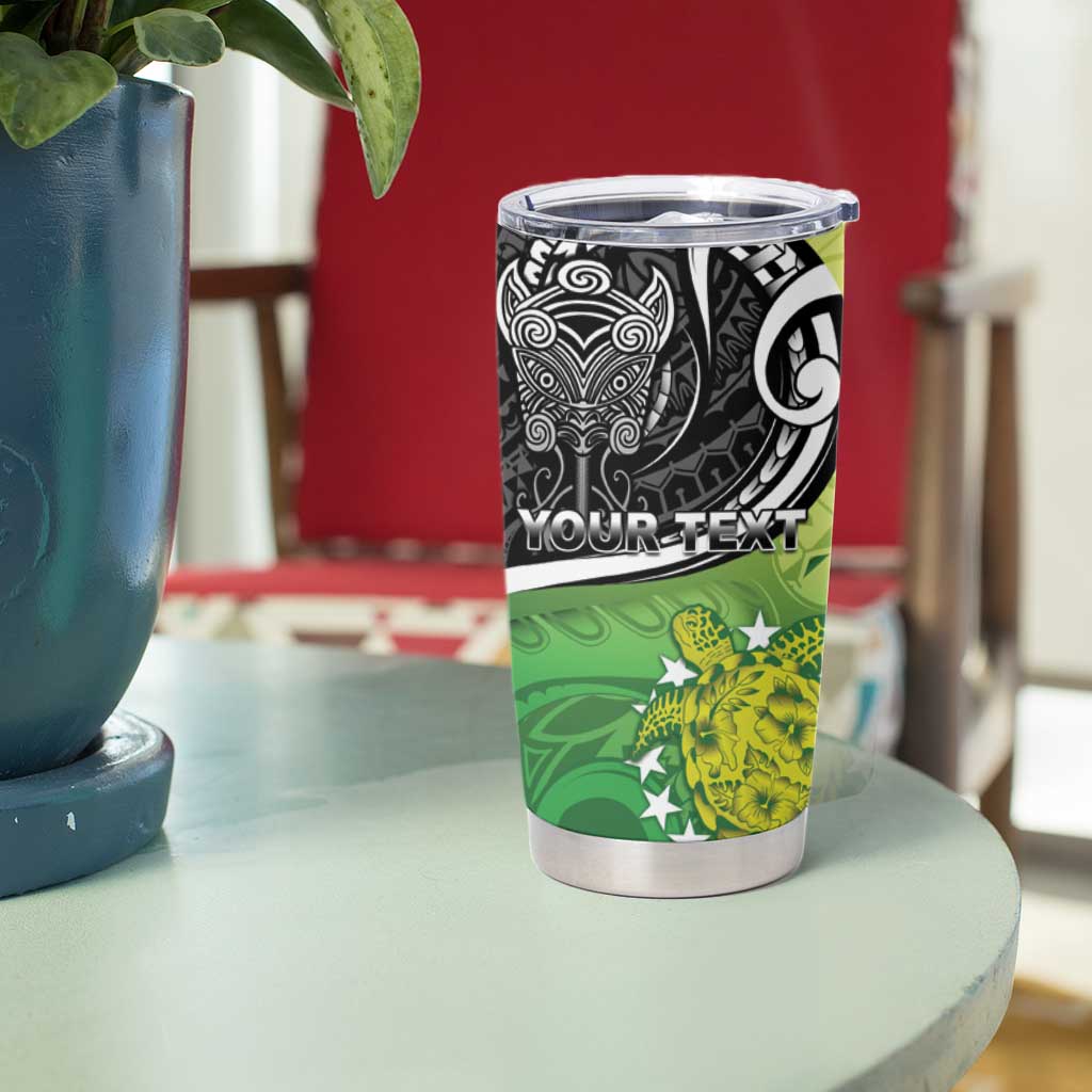 Custom New Zealand Cook Islands Tumbler Cup Maori Tiki With Circle Stars Turtle - Polynesian Pride