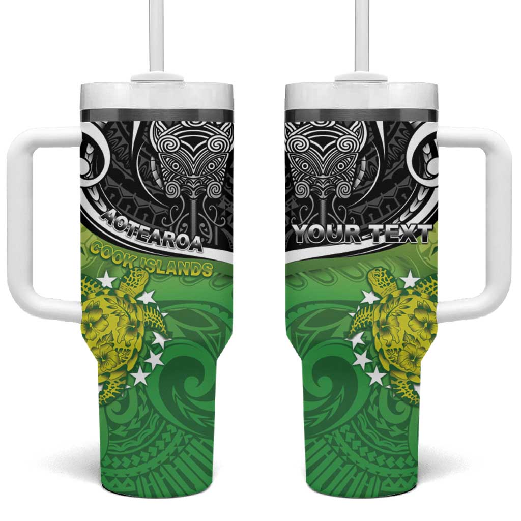 Custom New Zealand Cook Islands Tumbler With Handle Maori Tiki With Circle Stars Turtle - Polynesian Pride