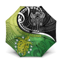New Zealand Cook Islands Umbrella Maori Tiki With Circle Stars Turtle - Polynesian Pride