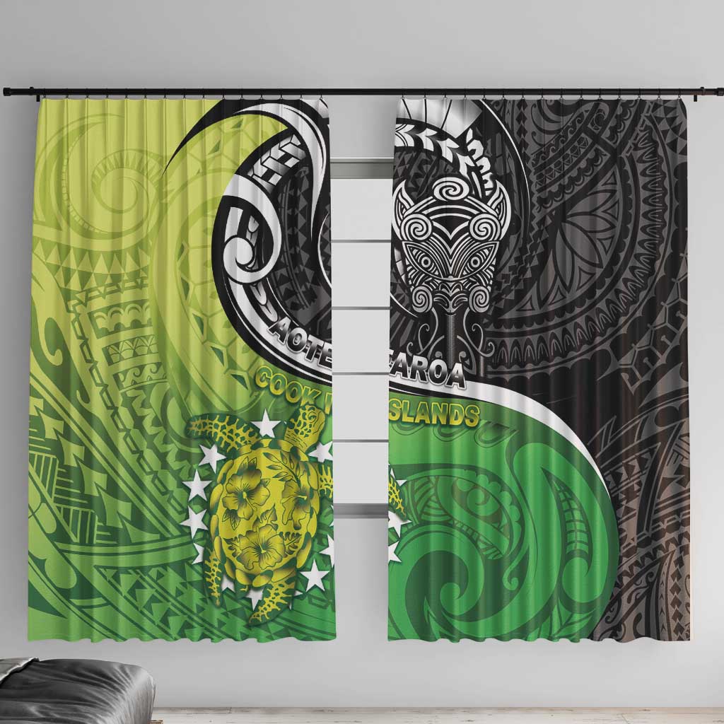 New Zealand Cook Islands Window Curtain Maori Tiki With Circle Stars Turtle - Polynesian Pride